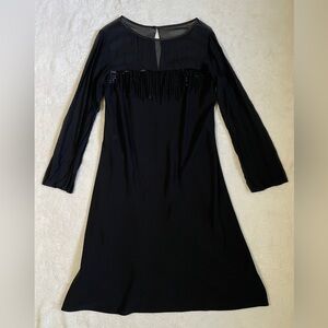 Maggy London Womens 12 Black Dress Cocktail Sequin Sheer Illusion Long Sleeve